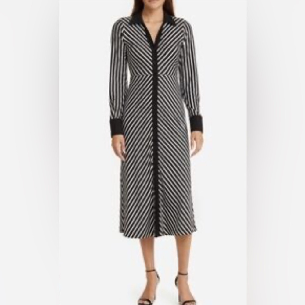 zoe and claire dress Black White Stripe Long Sleeve Maxi Dress Size M